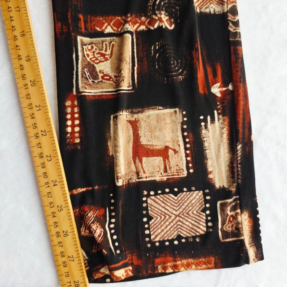 Chicos Travelers Pants Size 1 8 Medium Black Tribal African Safari Print Pull-On - Picture 13 of 14